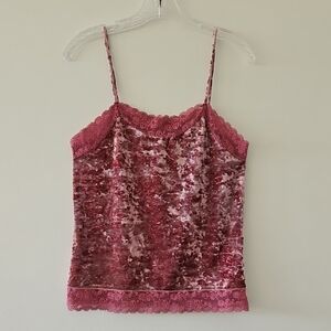 Y2K Pink Crushed Velvet And Lace‎ Camisole Fairy Coquette NWT Size Small